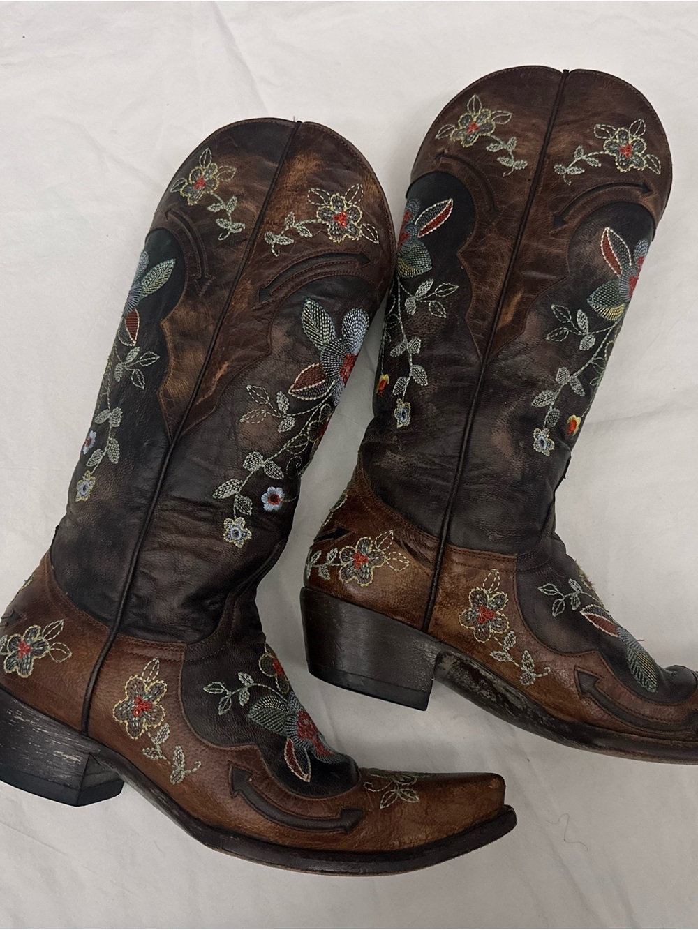 Old Gringo Brown and Black Embroidered Leather Heeled Cowboy Boots